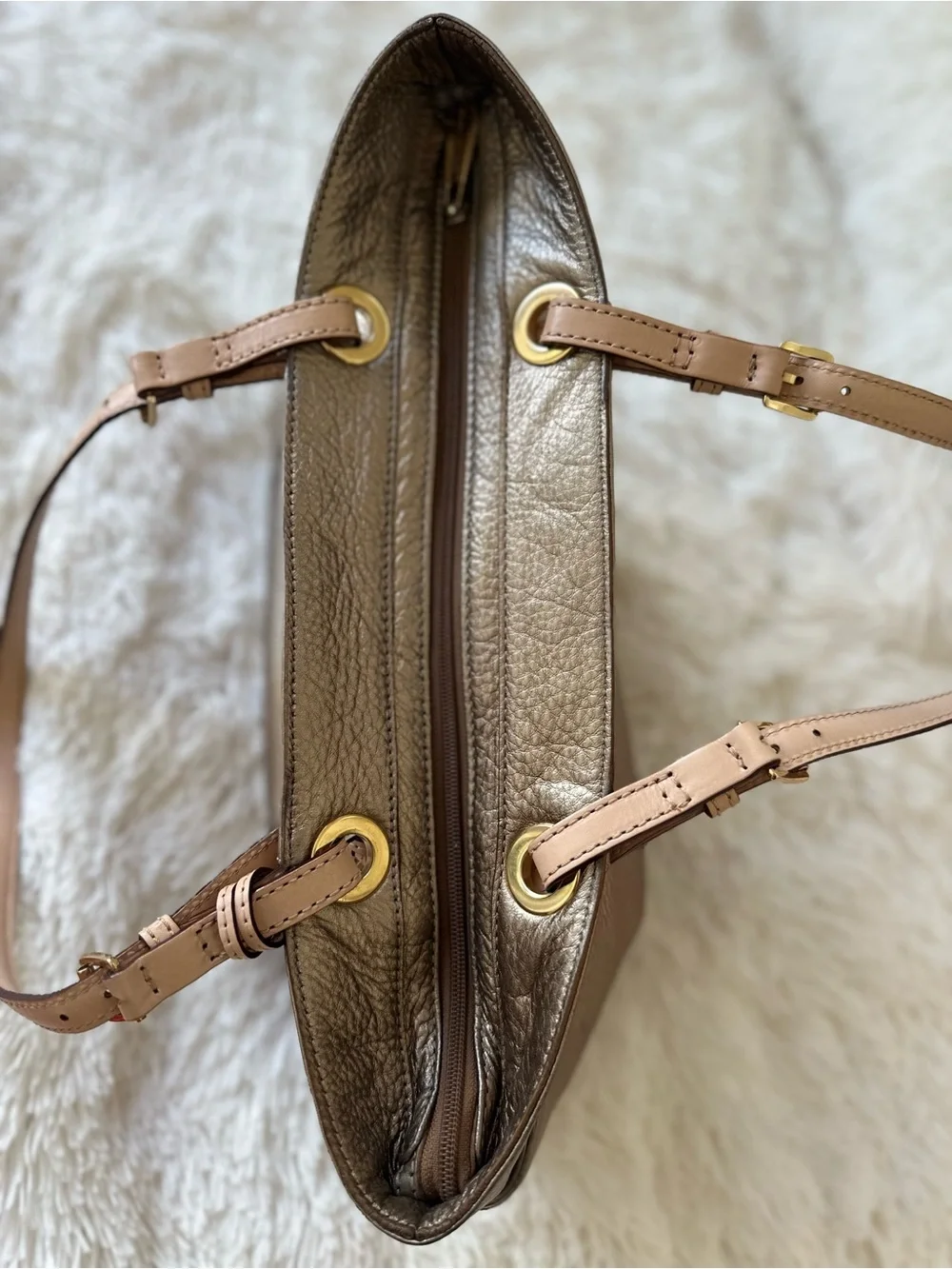 Michael Kors Metallic Bronze Pebbled Leather Tote Shoulder Bag Gold Hardware